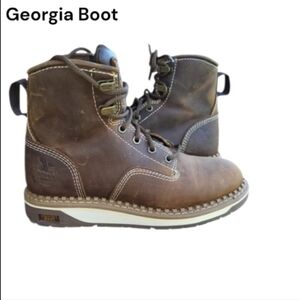 Georgia Boot AMP LT Brown Leather Wedge ASTM Electric Fire Work Boot Women 7.5